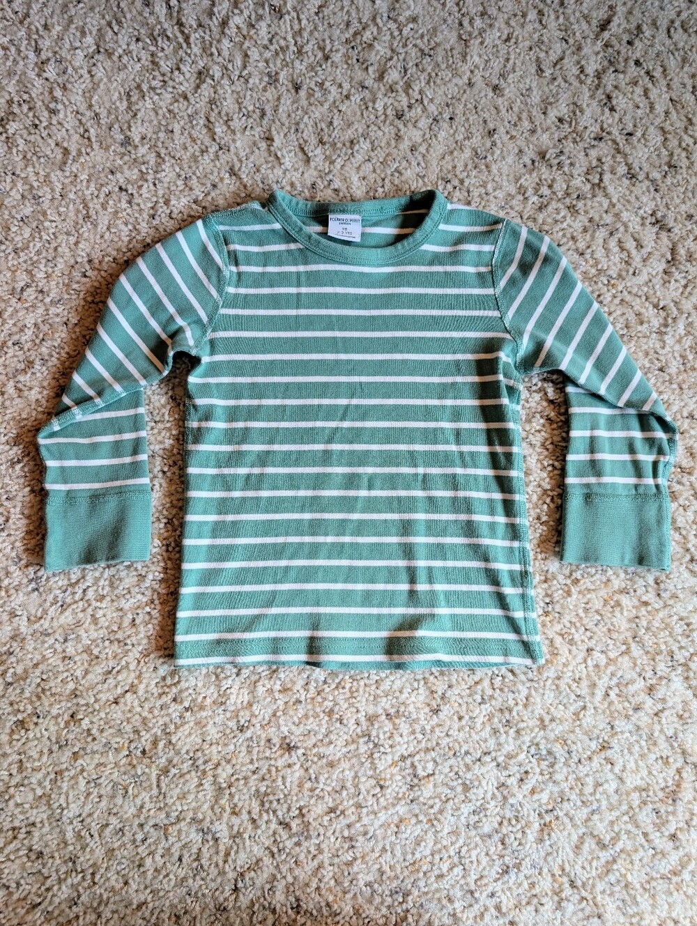 Polarn O. Pyret Organic Cotton Green & White Striped Long Sleeve Tee